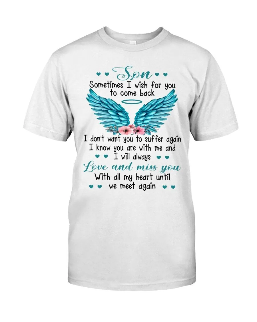 Son Memorial Angel Wings Bereavement Quote White Short Sleeve T-Shirt