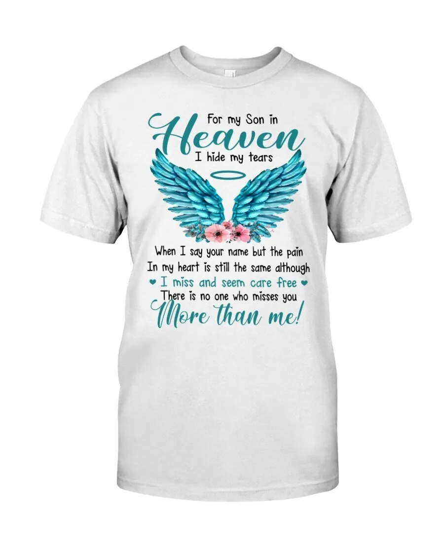 Memorial Angel Wings T-Shirt for My Son in Heaven - I Hide My Tears
