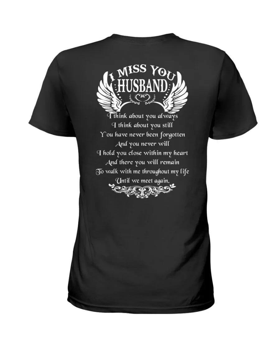 Black T-Shirt with Quote: Angel Wings Memorial for Husband, I Miss You Design