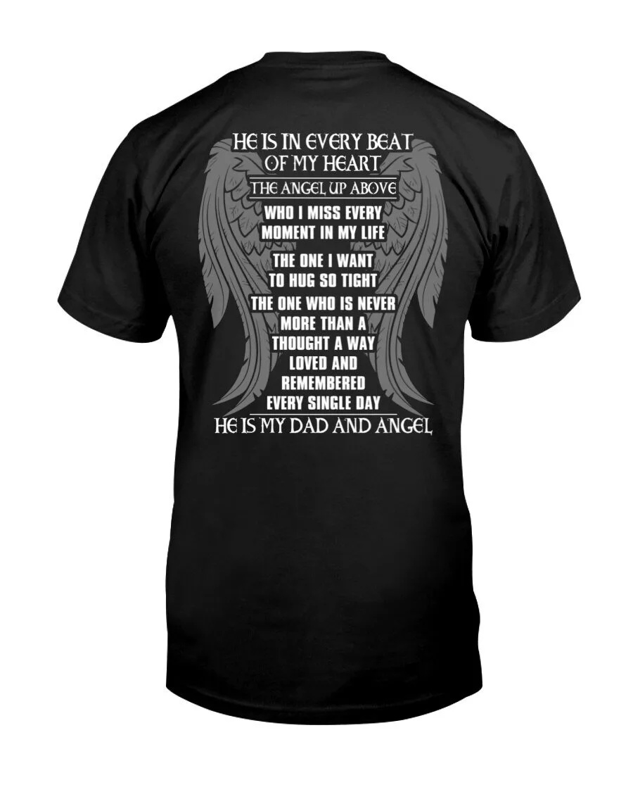 He Is My Dad And Angel Memorial Wings Graphic Black T-Shirt